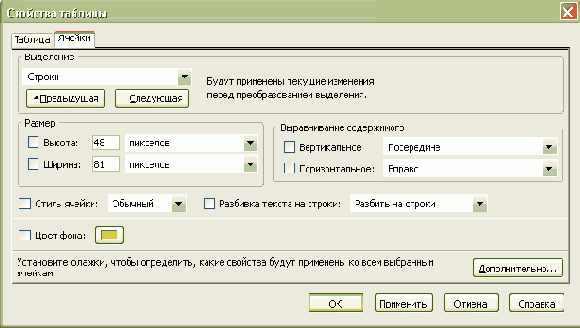 Изменение свойств ячеек